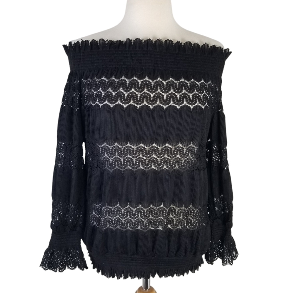 NWT Anthropologie Deletta Riley Off the Shoulder Black Lace Top Size M